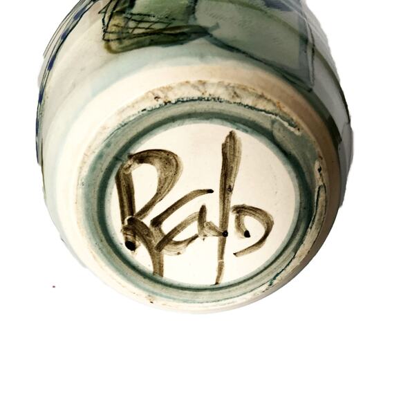 Studio Pottery Hand Painted Dragonfly Bamboo Handle Teapot Signed - Picture 6 of 6